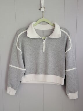 Simply Southern Women's Cropped Sweatshirt Small Gray Quater Zip Long Sleeve